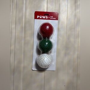 Brand New Paws For The Season Jumble Lot Of 3 Spikey Squeeky Ball Dog Toy 3.5”